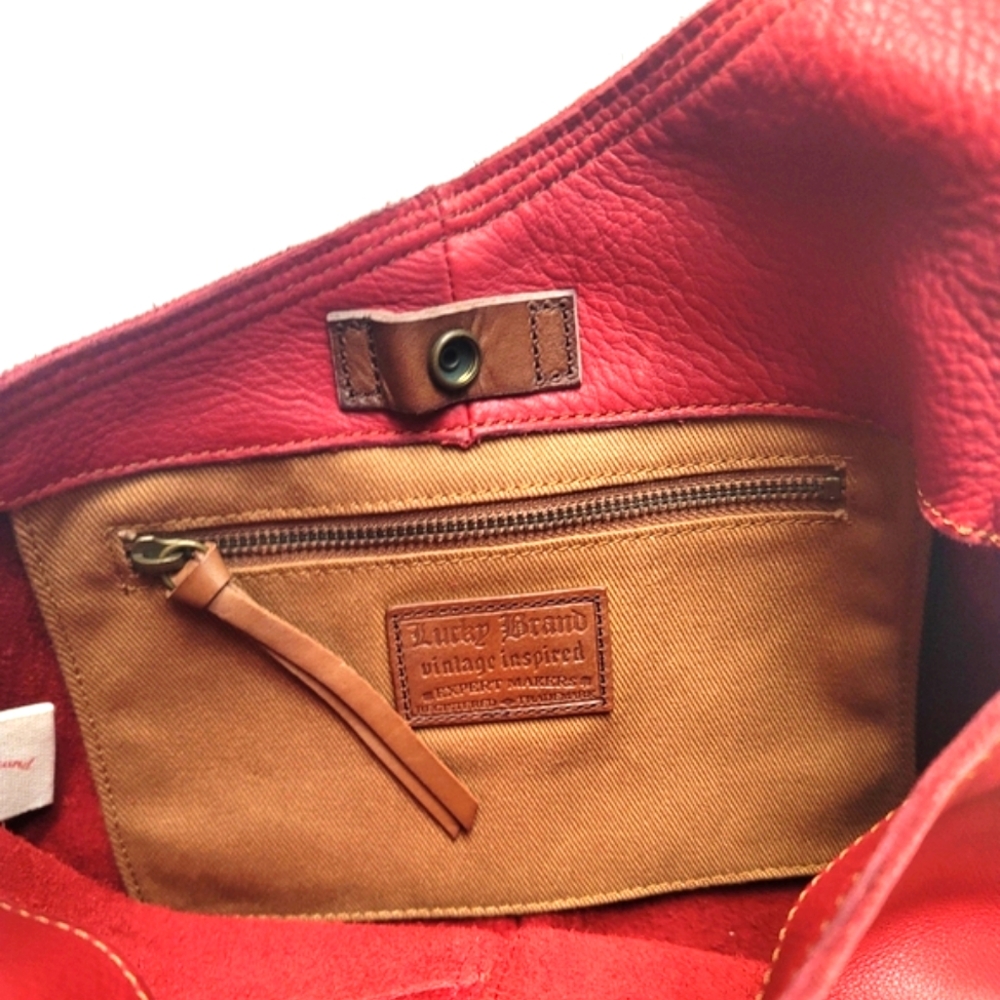 NWT Vintage Asymmetrical Leather Hobo Bag, LUCKY BRAND, Red - Picture 8 of 16